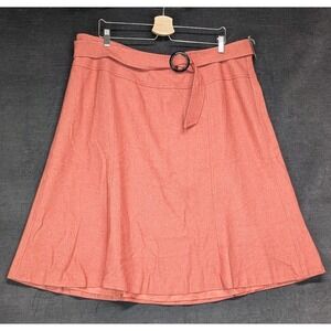 Talbots Petites Coral A-Line Wool Blend Skirt Attached Belt Side ZIp Size 20W